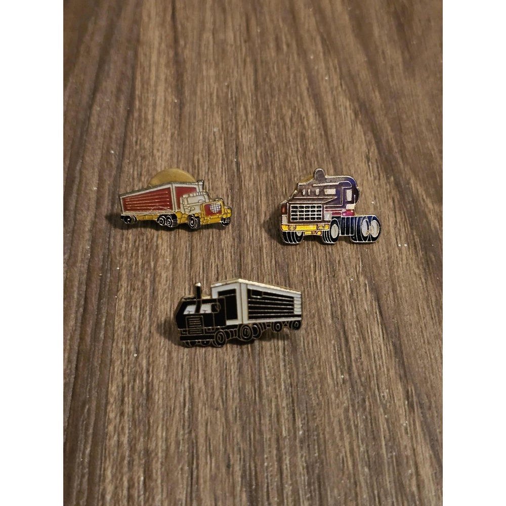 Lot 3 Semi Truck Enamel Lapel Pins Gold Tone Multi Color Vehicles Small